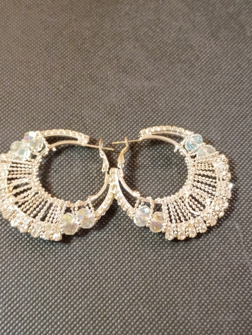 Source Unknown Silver Hoop Earrings with Iridescent Crystal Accents